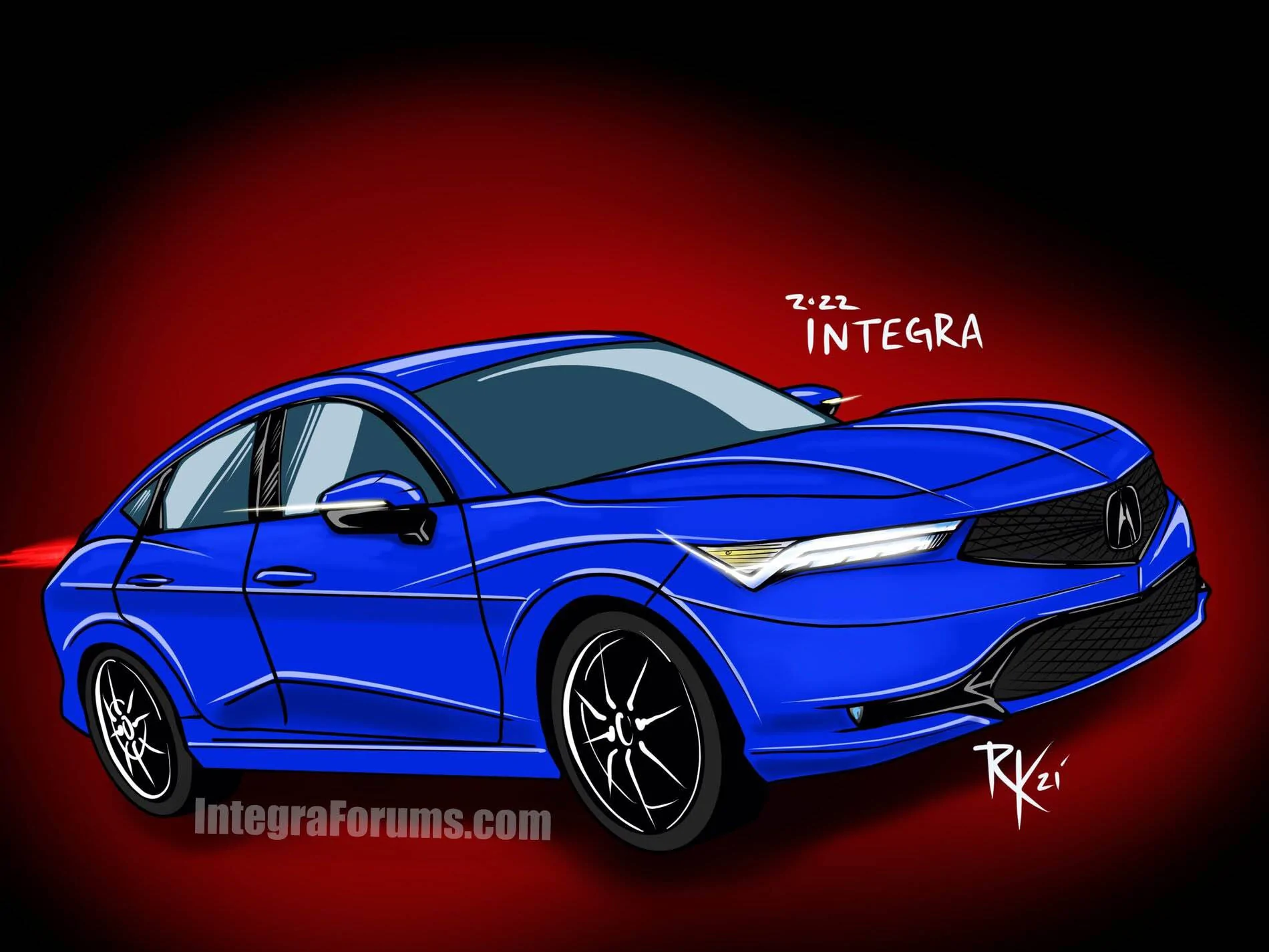 Acura Integra 2023 Integra in color and without camo - drawn based on spied prototype 2023 Acura Integra by RobbJK @ IntegraForums.com