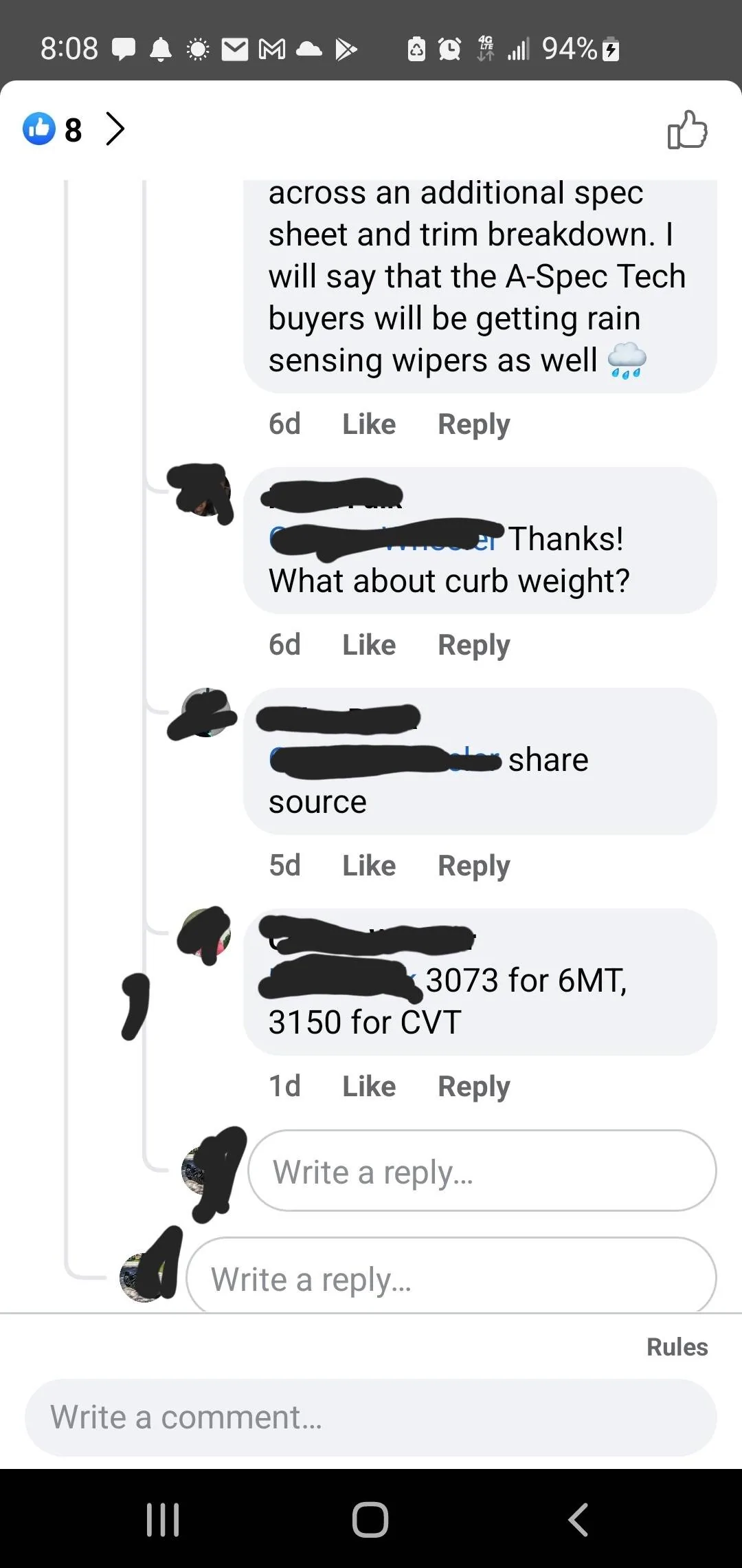 Acura Integra Curb Weight of Integra A-Spec w/ Tech: 3,073 lbs (manual) and 3,150 lbs (CVT)! [OFFICIALLY CONFIRMED] Screenshot_20220512-200831_Facebook