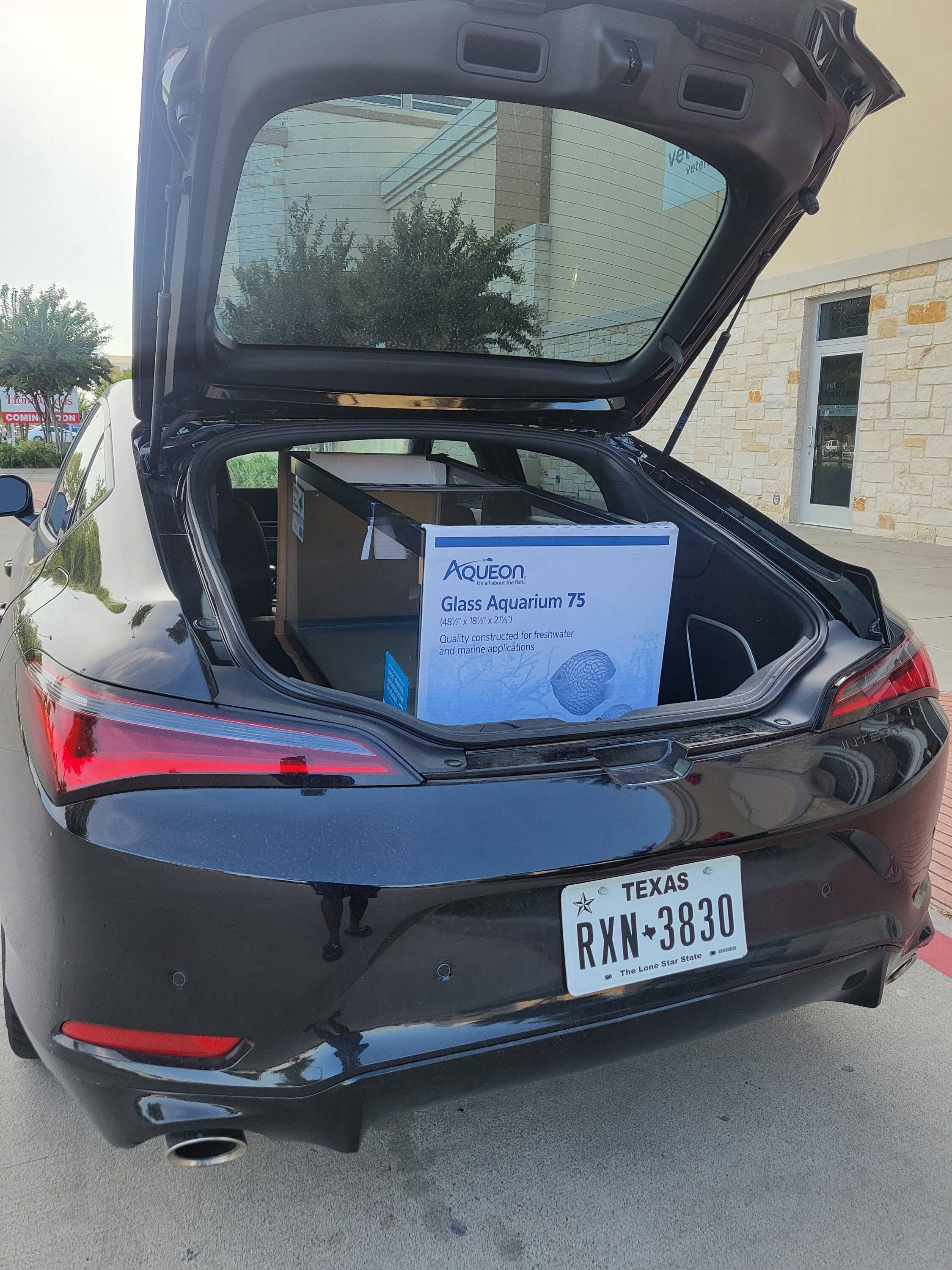 Acura Integra "I hope you have a truck..." Fish tank demonstrates Integra's cargo capacity 20220713_184021