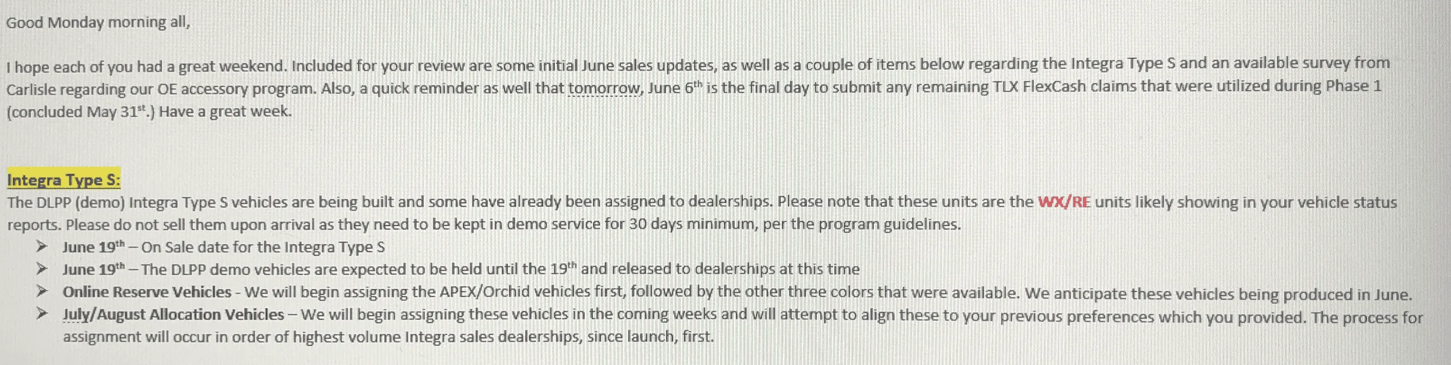 Acura Integra Estimated Delivery Timeframe for the 200 Preordered Cars TypeSUpdat
