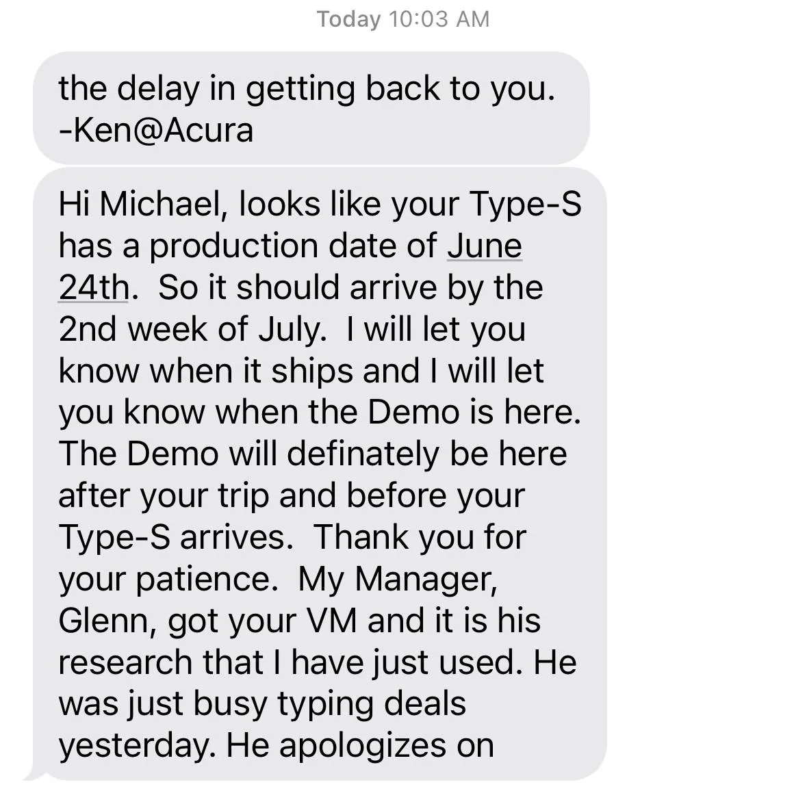 Acura Integra Estimated Delivery Timeframe for the 200 Preordered Cars IMG_1240