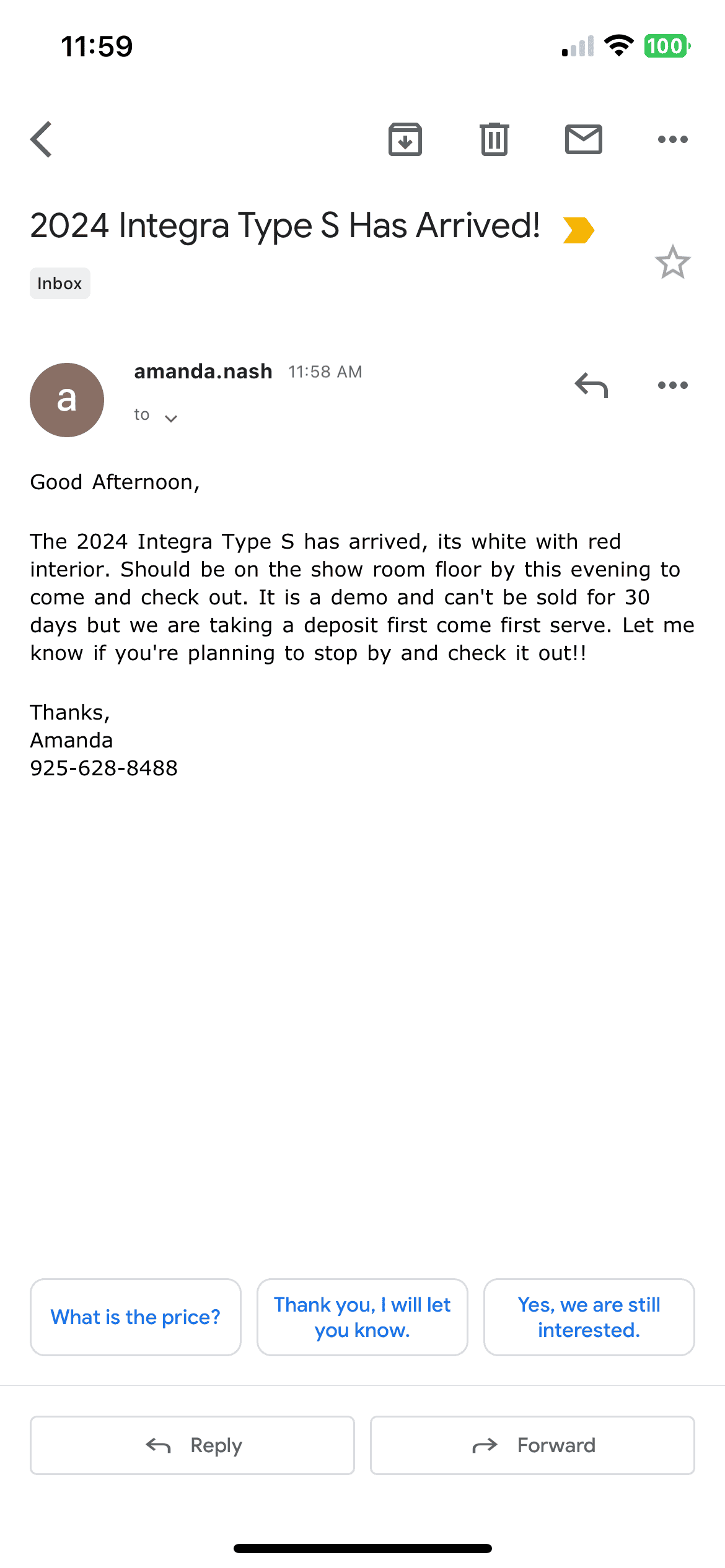 Acura Integra Integra Type-S demo arrives in Bay Area, and my updated delivery timeline. IMG_3212