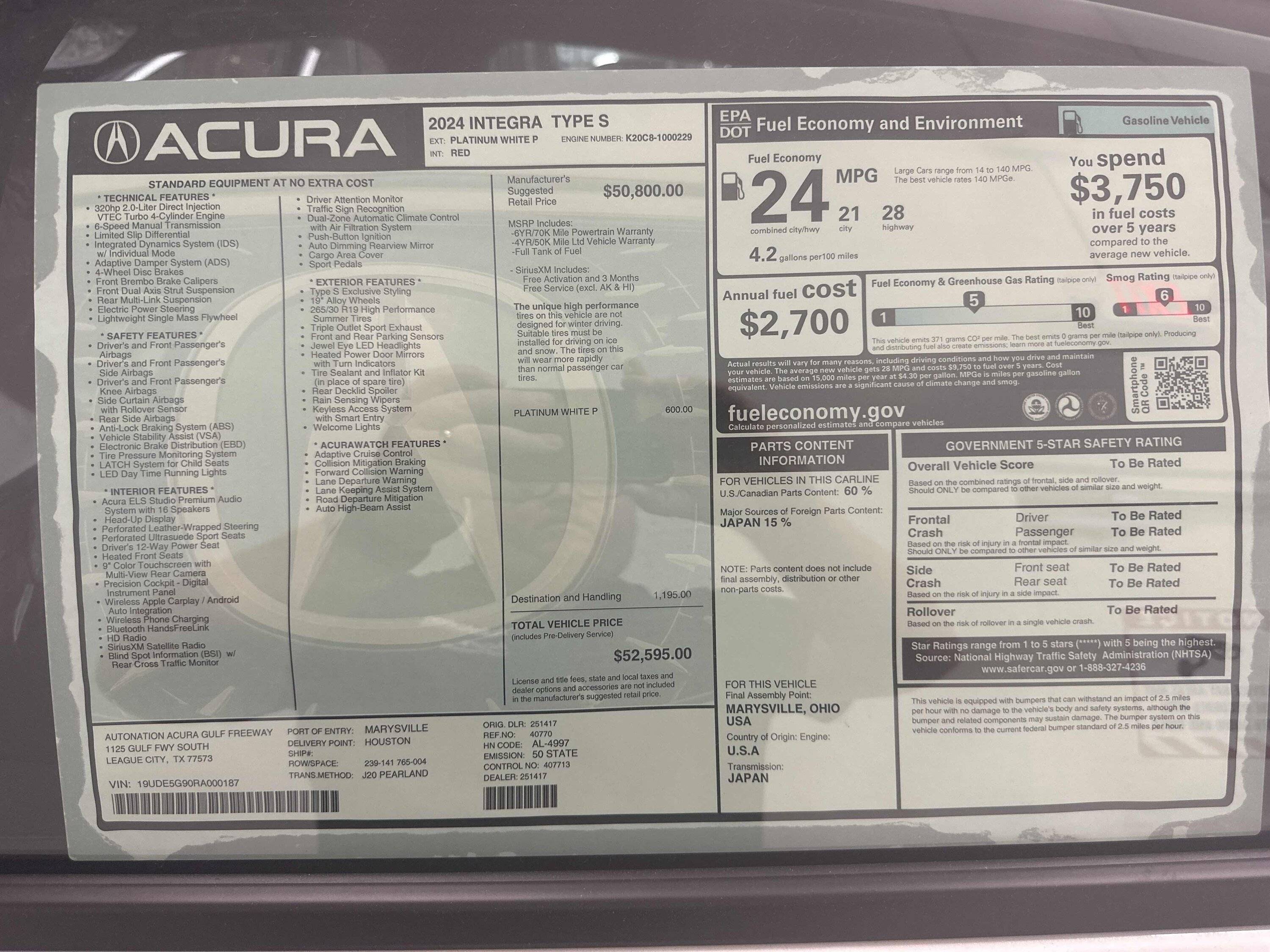 Acura Integra Estimated Delivery Timeframe for the 200 Preordered Cars IMG_1082