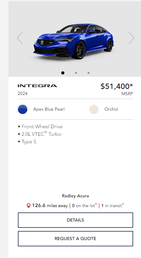 Acura Integra 2024 Estimated Production Schedule for each Color Scheme on Integra Type S 1692380781223