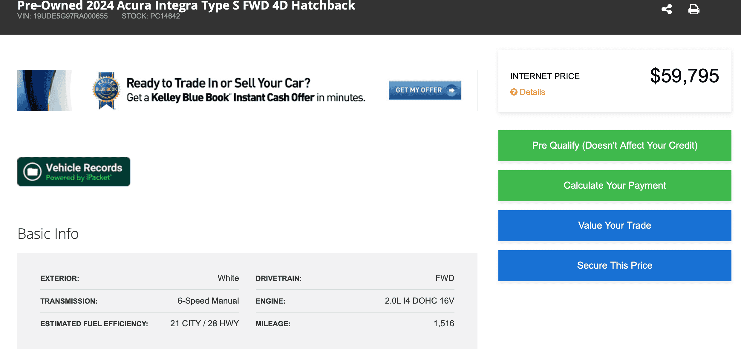 Acura Integra Used Type S for sale already Screenshot 2023-08-23 at 11.06.17 PM