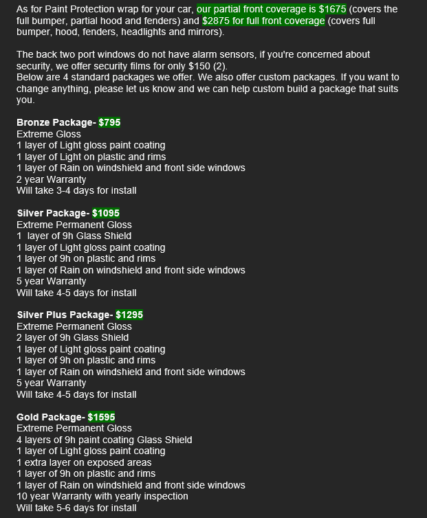 Acura Integra PPF and ceramic coat pricing?? 1694491117305