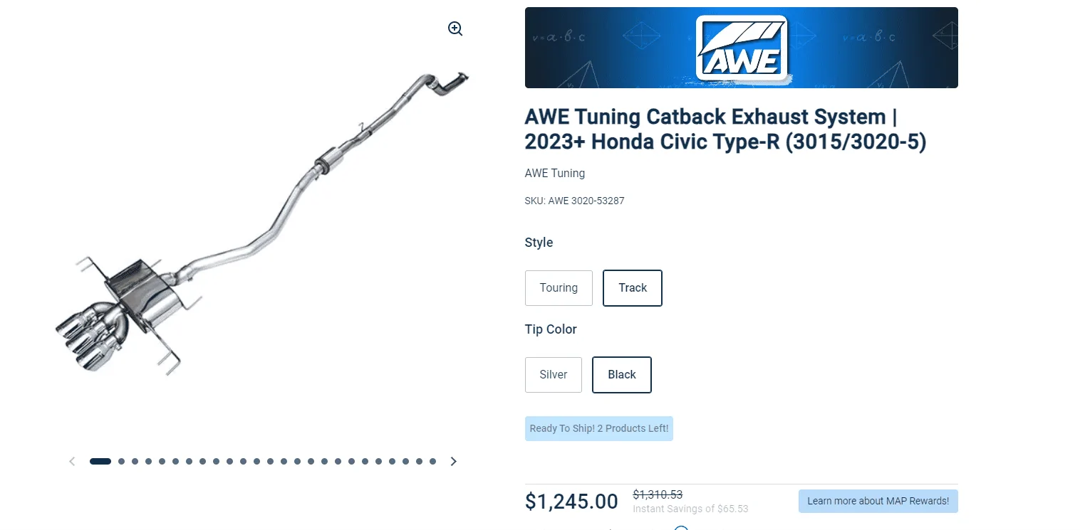Acura Integra AWE Exhaust from FL5 to 2024 ITS? Screenshot 2023-09-16 112810