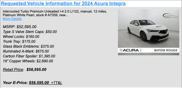 Acura Integra Who bought a Type S Demo/“Launch Edition” Acura Baton Rouge