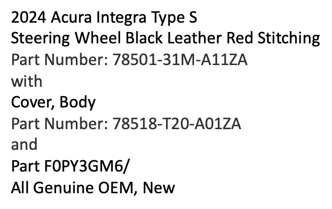 Acura Integra ITS Steering Wheel Black Leather Red Stitching 250$ 1697921795401