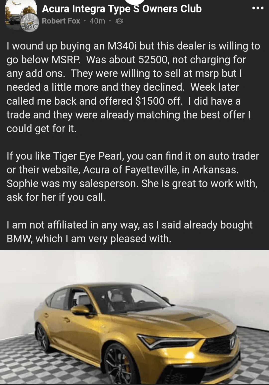 Acura Integra List of Honest Acura Dealerships For Type S (MSRP vs Markup List -- Integra Type S) Screenshot_20231109-165554