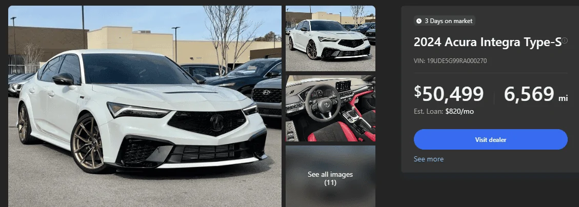 Acura Integra Acura has sold 1,871 Integra Type S units since June 2023 1706125069301