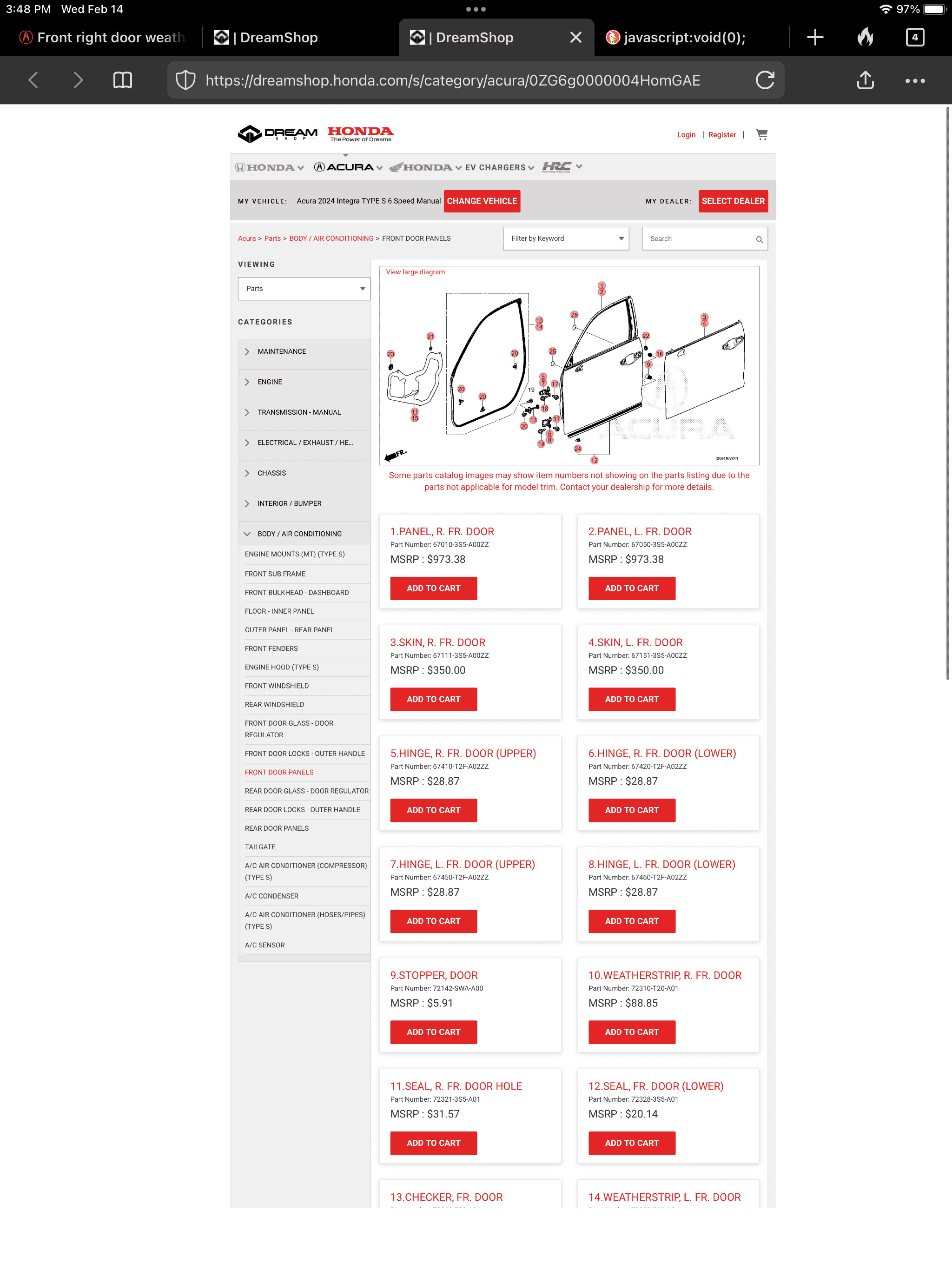 Acura Integra Front right door weather stripping IMG_1496