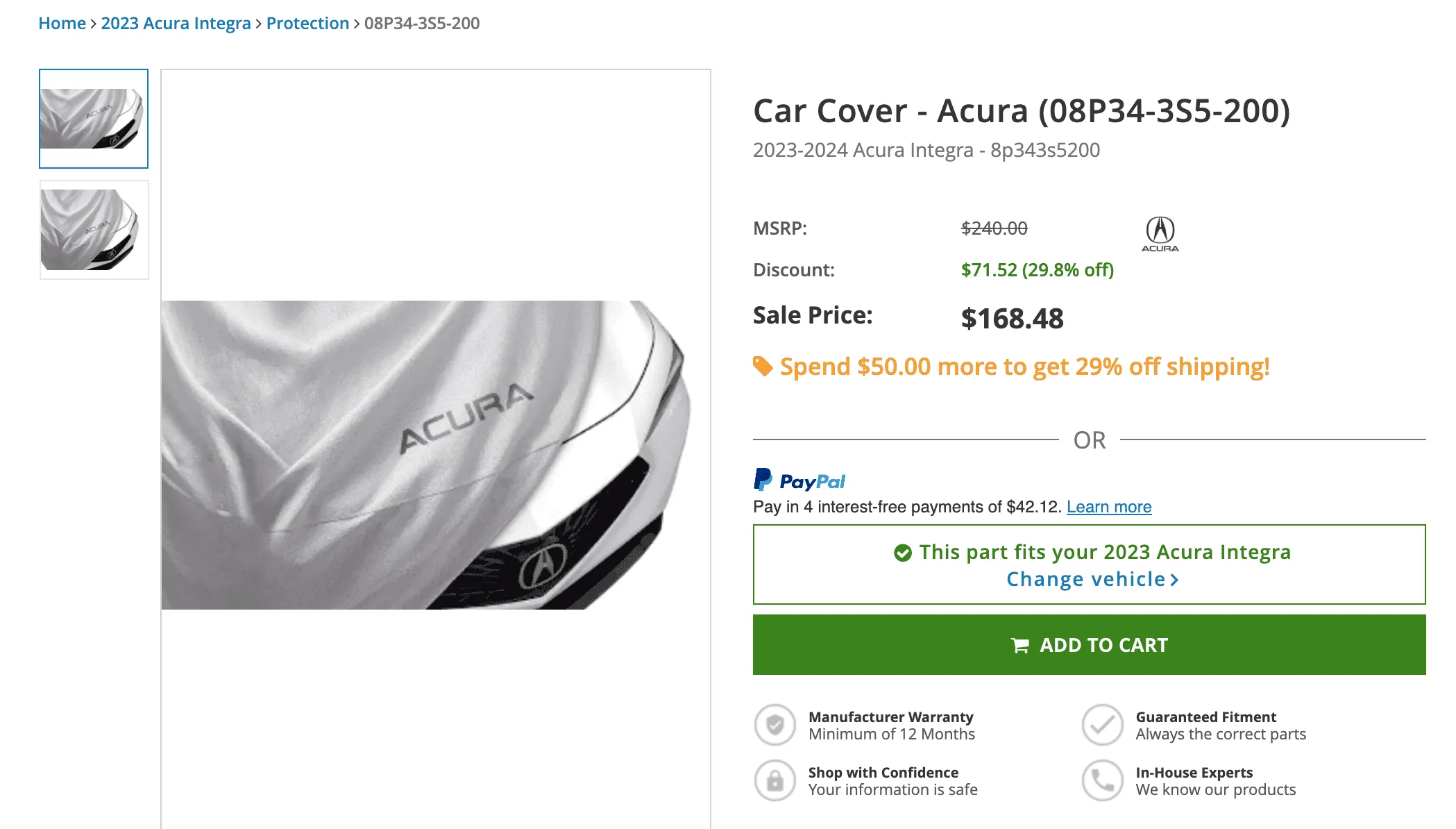 Acura Integra OEM Acura Car Cover 1708034536139
