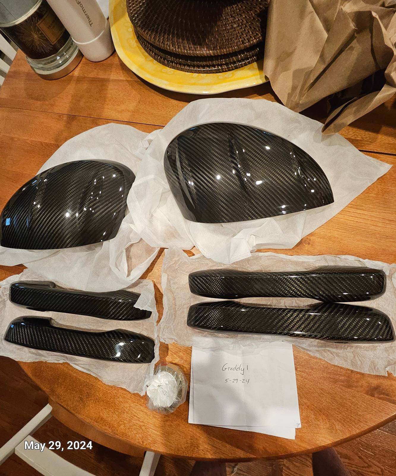 Acura Integra Real dry weave carbon fiber caps with matching door handles 20240529_125203