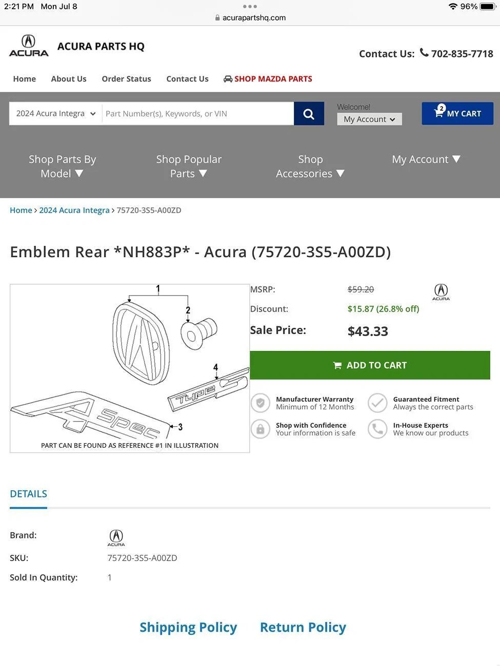 Acura Integra Rear emblem base part number IMG_0102