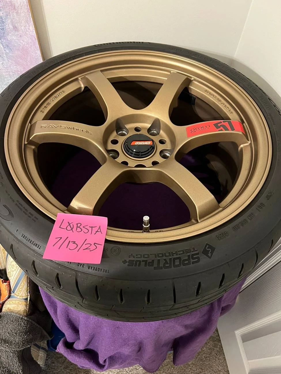 Acura Integra 5x120 RAYS Gramlights 57DR 18x9.5 +38 with tires and lugnuts for sale IMG_7312