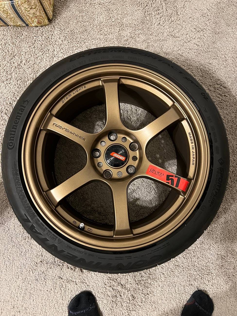 Acura Integra 5x120 RAYS Gramlights 57DR 18x9.5 +38 with tires and lugnuts for sale IMG_7121