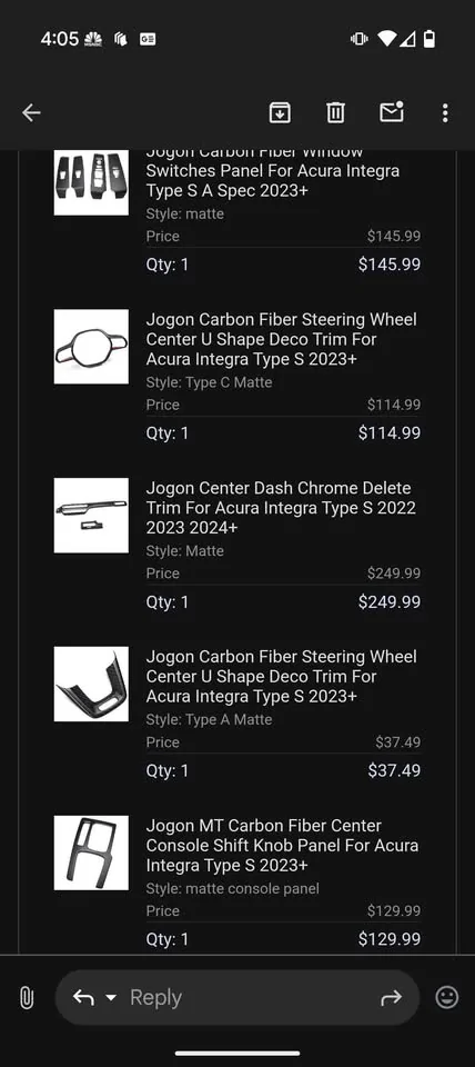 Acura Integra FS: 2023+ Acura Integra/Type S Jogon Matte Carbon Fiber Interior Trim 513837080_1608973659781429_5935115710469003576_n