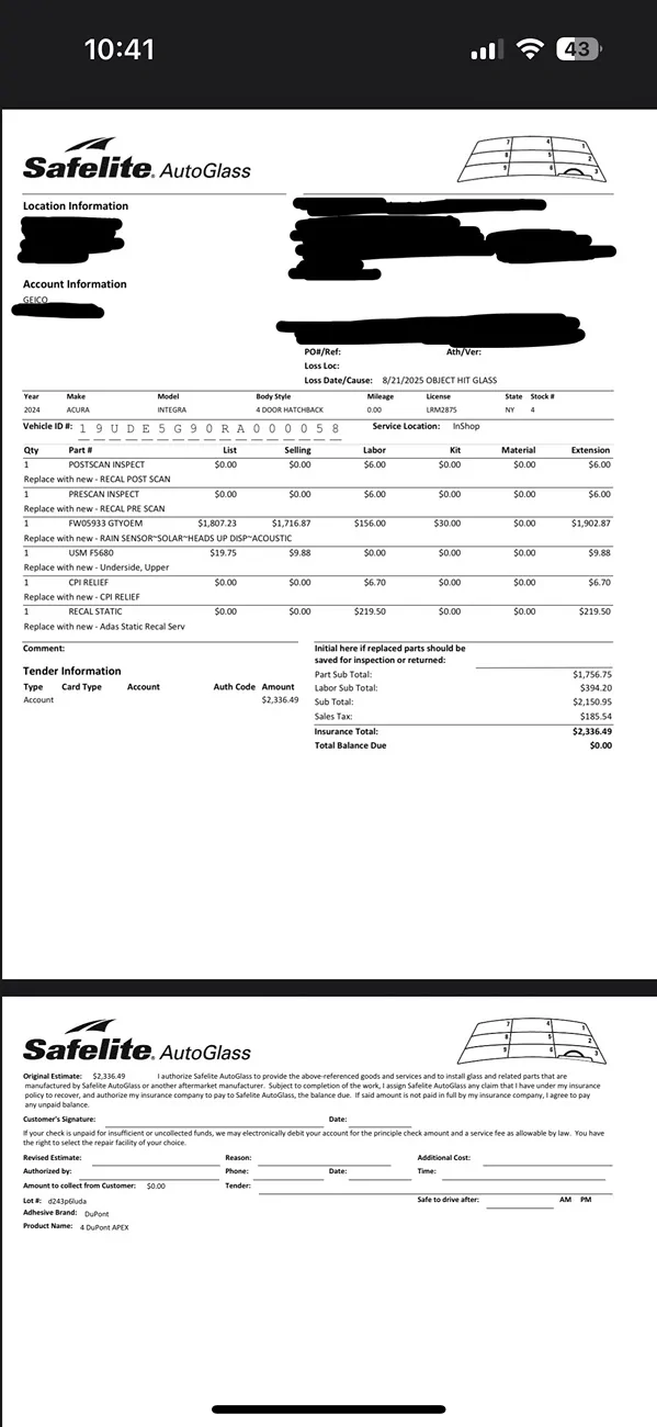 Acura Integra Windshield replacement is very expensive. IMG_1967