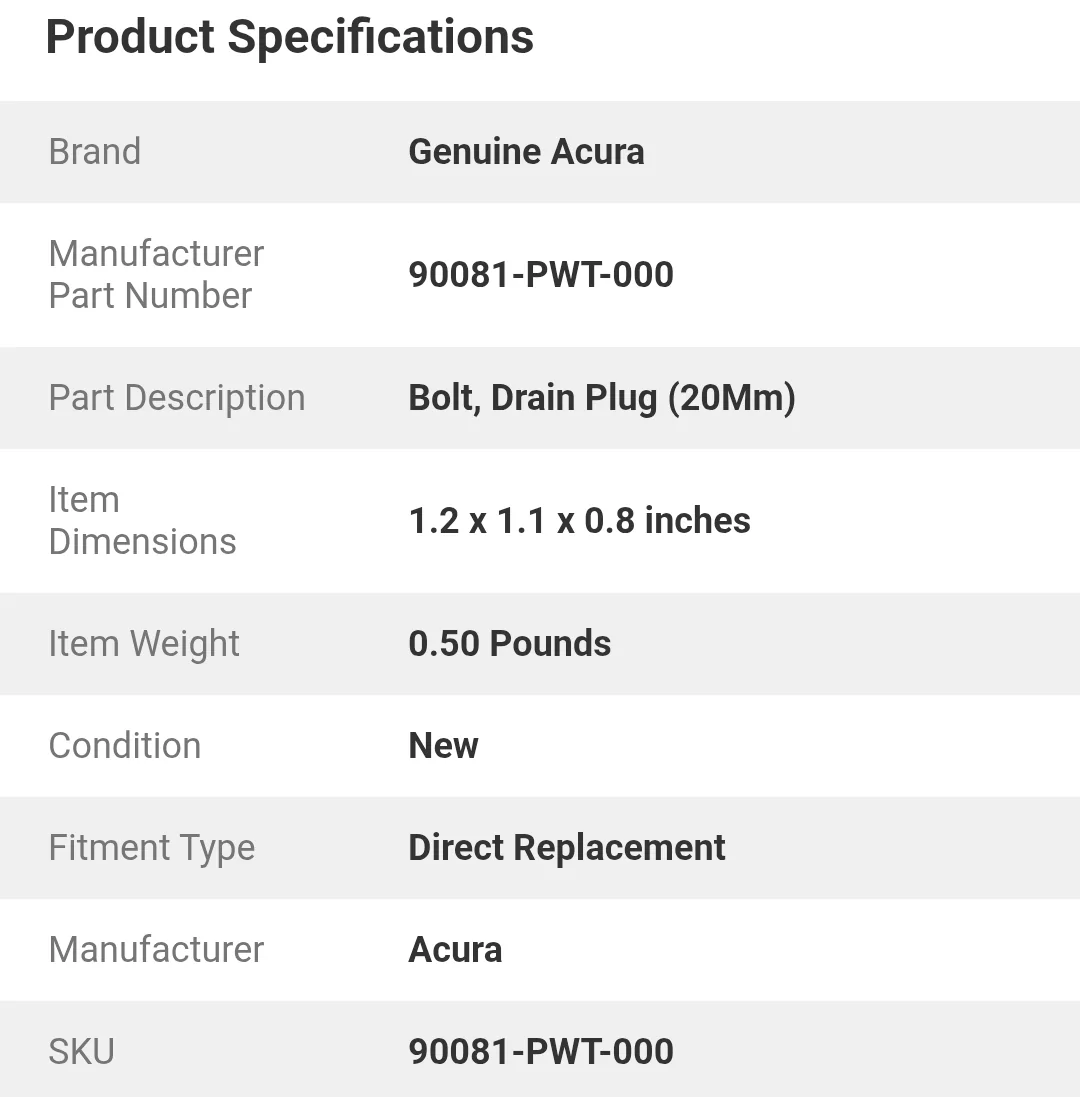 Acura Integra Magnetic Drain Bolts Engine and 6MT Screenshot_20251224_083655_Chrom
