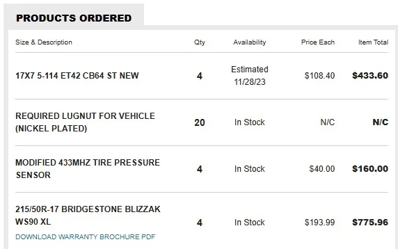 Acura Integra 215/50R-17 Bridgestone Blizzak Snow Tires & Rims Screenshot 2025-10-31 204721