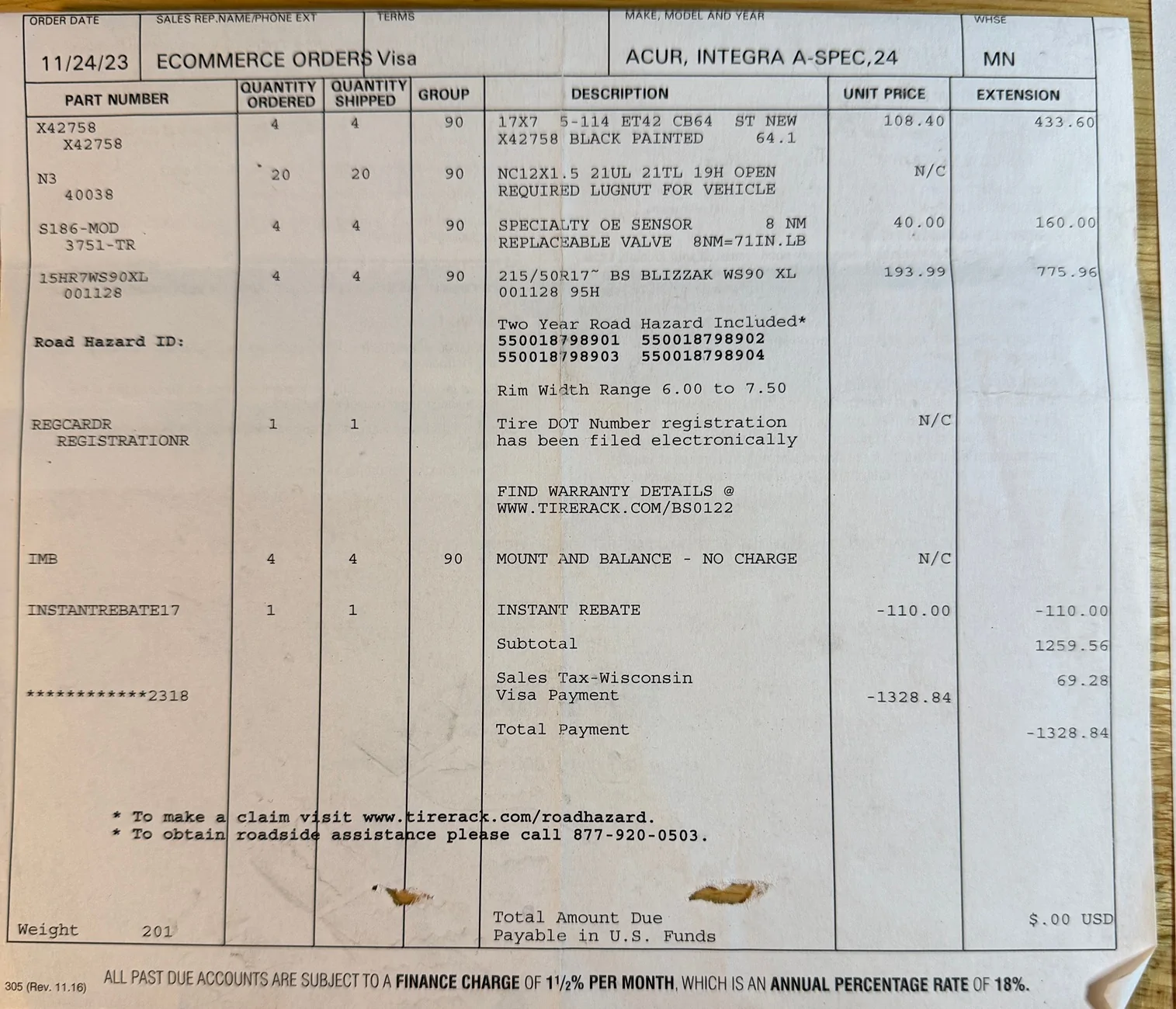 Acura Integra 215/50R-17 Bridgestone Blizzak Snow Tires & Rims IMG_1137