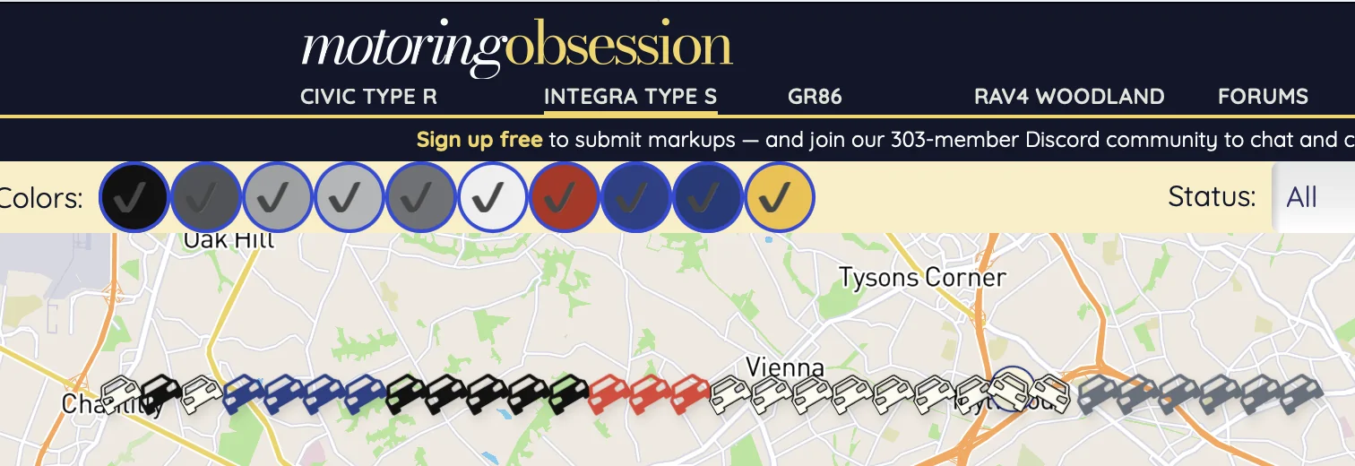 Acura Integra Integra Type S locator finder map / crowd-sourced markups 1770274403754-j7
