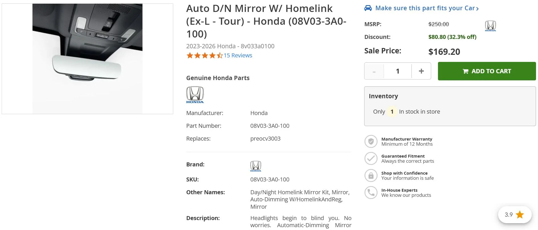 Acura Integra HOMELINK Mirror Inside_Accord