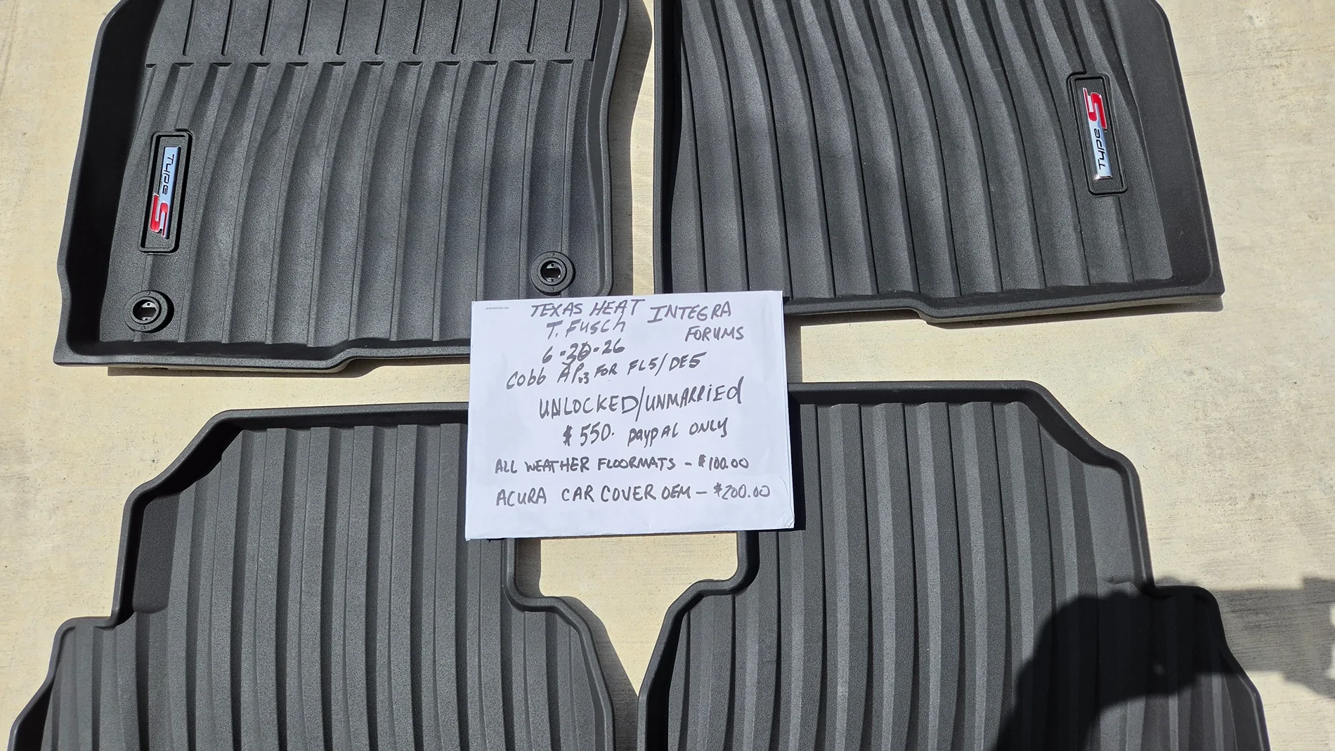 Acura Integra UPDATED PRICING ACURA INTEGRA TYPE-S Parts for Sale ACURA FLOOR MATS SIGN