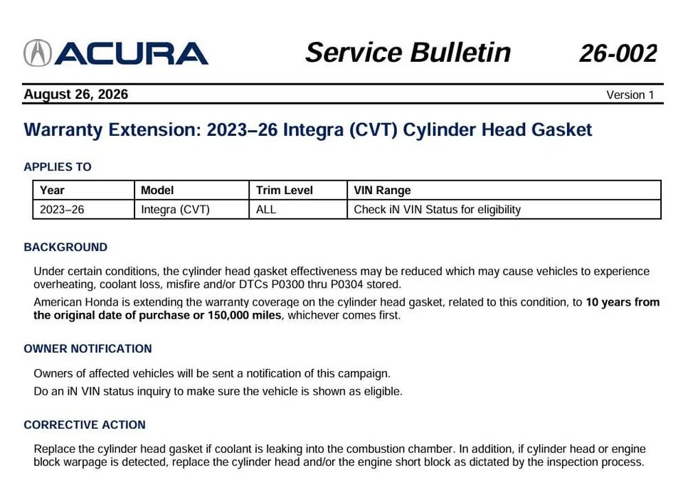 Acura Integra Warranty Extension 1.5t Head Gasket Issue IMG_0420
