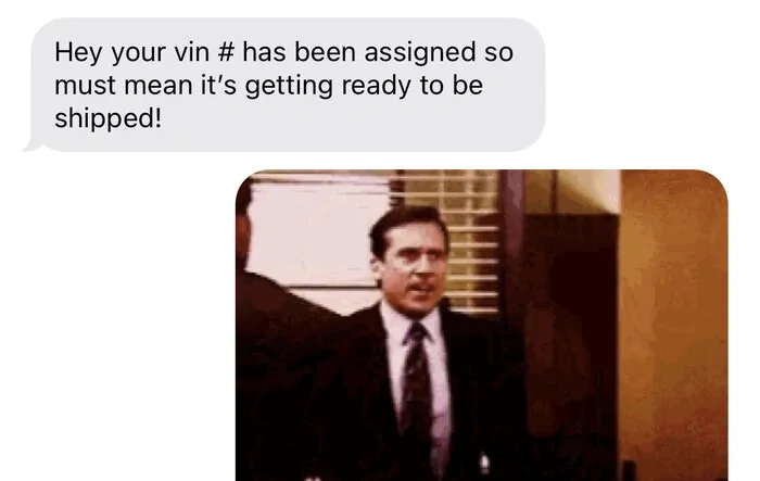 Text from dealer saying my Integra Type-S is ready to be shipped